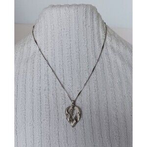 Vintage Avon Silvertone Chain Rhinestone Leaf Pendant 20 in